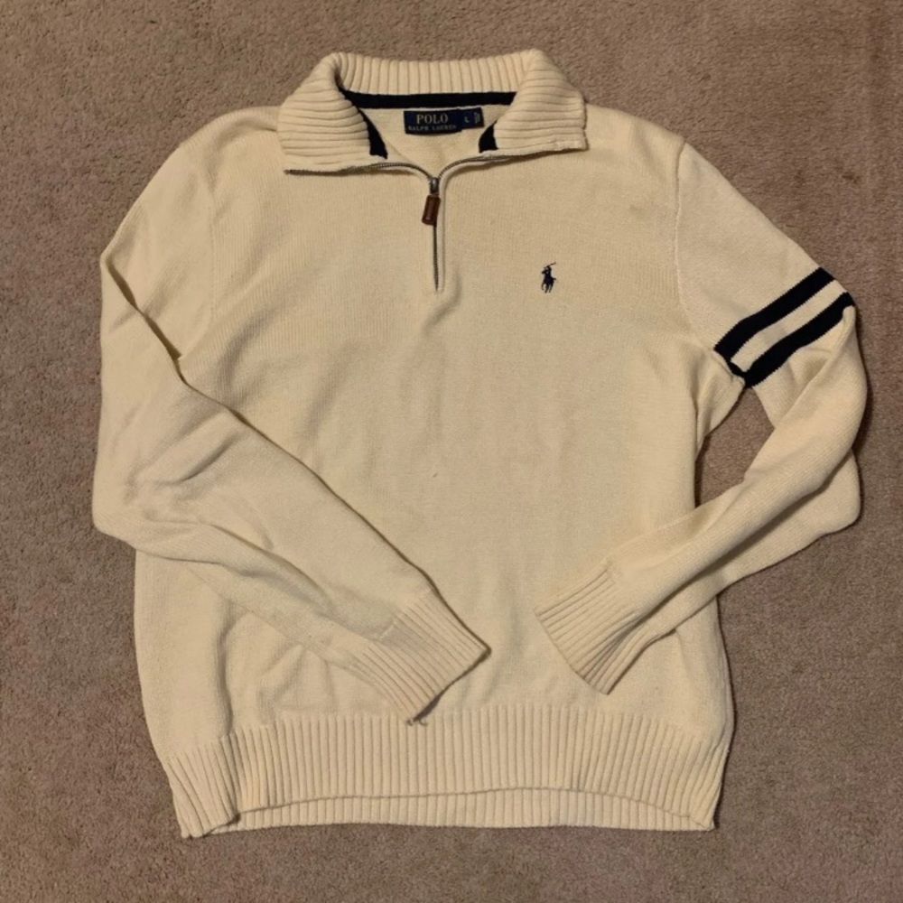 Polo Ralph Lauren Cream and Navy Quarterzip